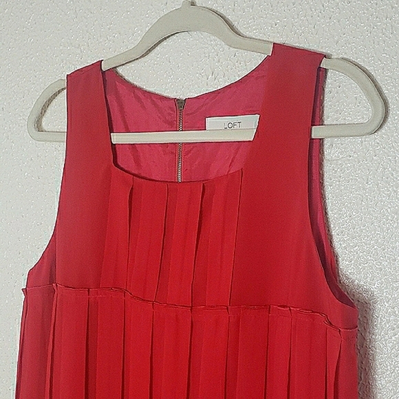 Ann Taylor Loft Red Chiffon Pleated Mini Dress Sleeveless Square Neck Zip Back - Picture 4 of 13